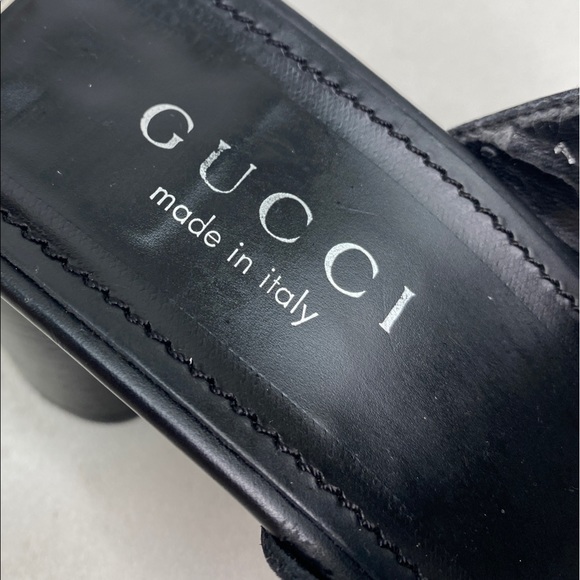 Gucci Black Leather Double Strap Block Heel Slides Sandals women’s size 7.5 - Picture 9 of 12